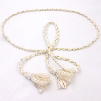 Kézzel készített velúr deréköv füzérrel és bojtokkal, keskeny szélesség alatt 2 cm, csomózós zárás, friss és édes stílus