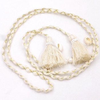 Kézzel készített velúr deréköv füzérrel és bojtokkal, keskeny szélesség alatt 2 cm, csomózós zárás, friss és édes stílus