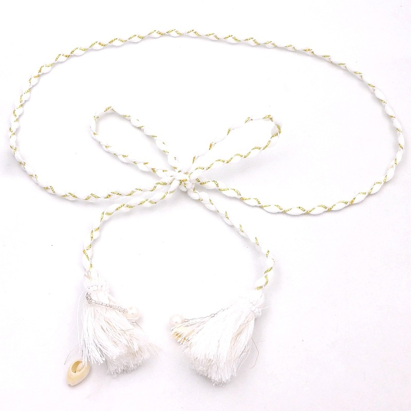 Kézzel készített velúr deréköv füzérrel és bojtokkal, keskeny szélesség alatt 2 cm, csomózós zárás, friss és édes stílus