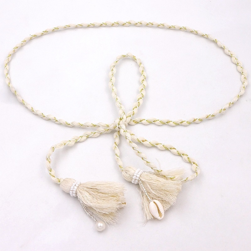 Kézzel készített velúr deréköv füzérrel és bojtokkal, keskeny szélesség alatt 2 cm, csomózós zárás, friss és édes stílus