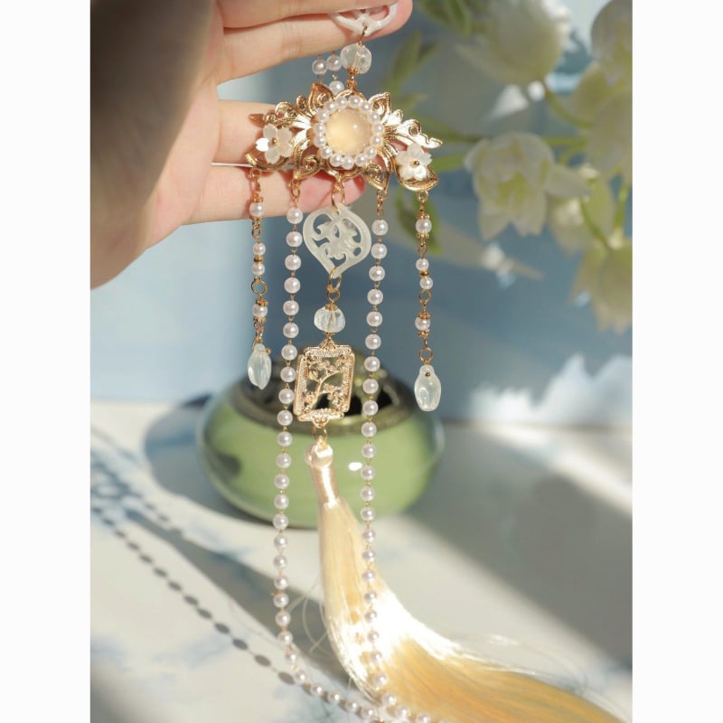 Ősi stílusú hagyományos ruhához tartozó kiegészítő függő medállal és deréklánccal – kézzel készített, zománcozott ötvözet, udvari stílus, 2021 nyár