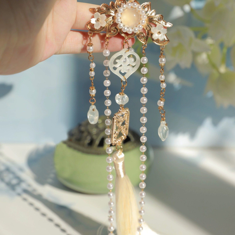 Ősi stílusú hagyományos ruhához tartozó kiegészítő függő medállal és deréklánccal – kézzel készített, zománcozott ötvözet, udvari stílus, 2021 nyár