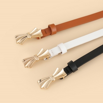 Vékony PU bőr öv, ötvözet csattal, tűcsattal, szélesség <2 cm, elegáns irodai stílus (Anyag: PU bőr; Csat: ötvözet; Zár: tűcsatt; Szélesség: <2 cm)