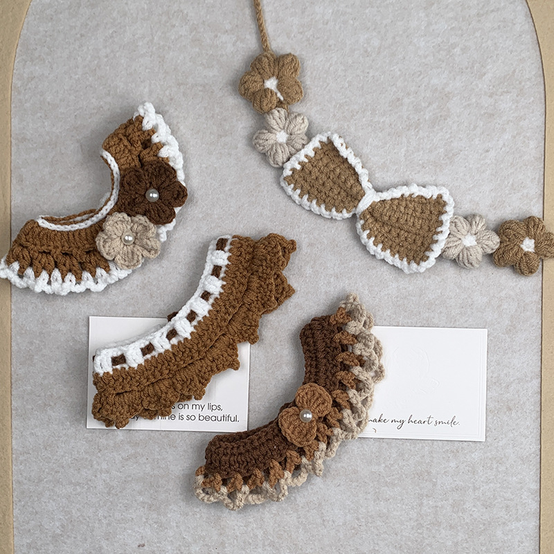 Ručni pleteni šal za mačke i pse s geometrijskim uzorkom, vuneni materijal, univerzalna namjena, pogodna za sve sezone, stil japansko-korejski