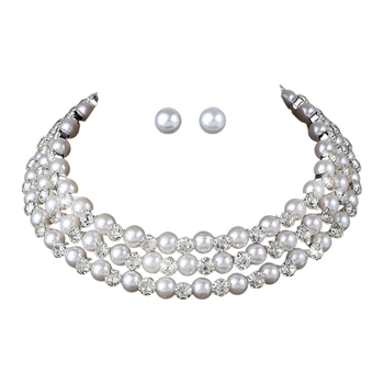 Ötvözetből készült nyaklánc és fülbevaló készlet kristályos díszítéssel, többszintű O-lánccal