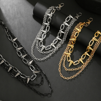 Női deréklánc ötvözetből, gyöngyökkel beépített, több rétegű geometrikus dizájn