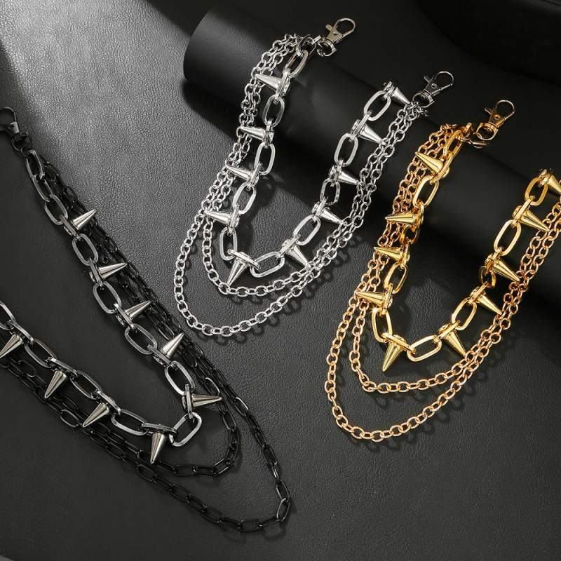 Női deréklánc ötvözetből, gyöngyökkel beépített, több rétegű geometrikus dizájn