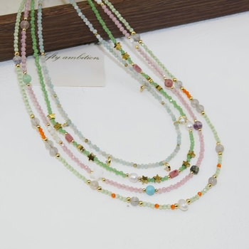 Ogrlica od titan čelika s kristalnom perlom, ručno nizana perla, U‑oblik geometrijski dizajn, standardni lanac, elektropliranje