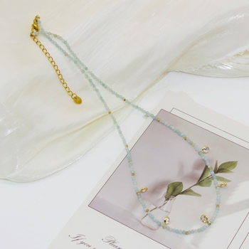 Ogrlica od titan čelika s kristalnom perlom, ručno nizana perla, U‑oblik geometrijski dizajn, standardni lanac, elektropliranje