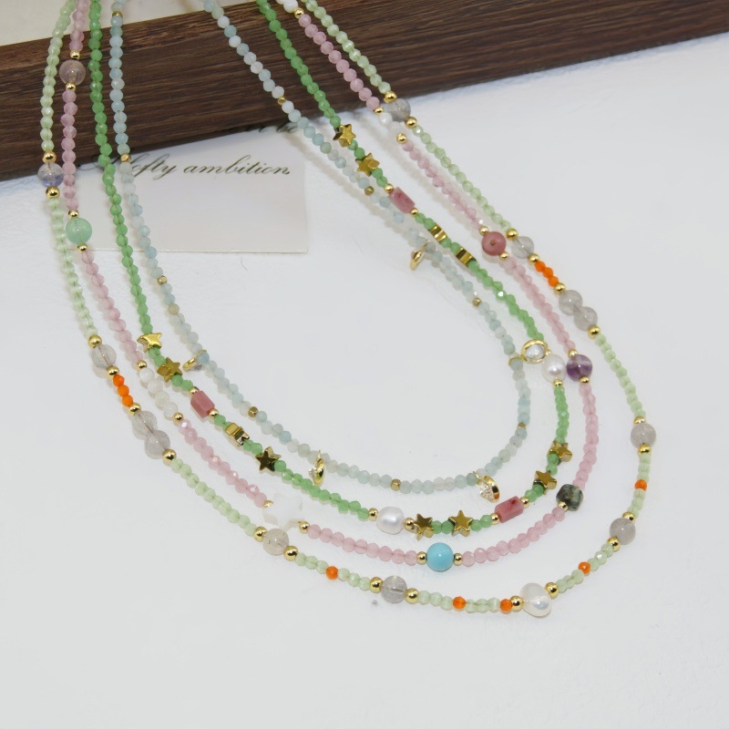 Ogrlica od titan čelika s kristalnom perlom, ručno nizana perla, U‑oblik geometrijski dizajn, standardni lanac, elektropliranje