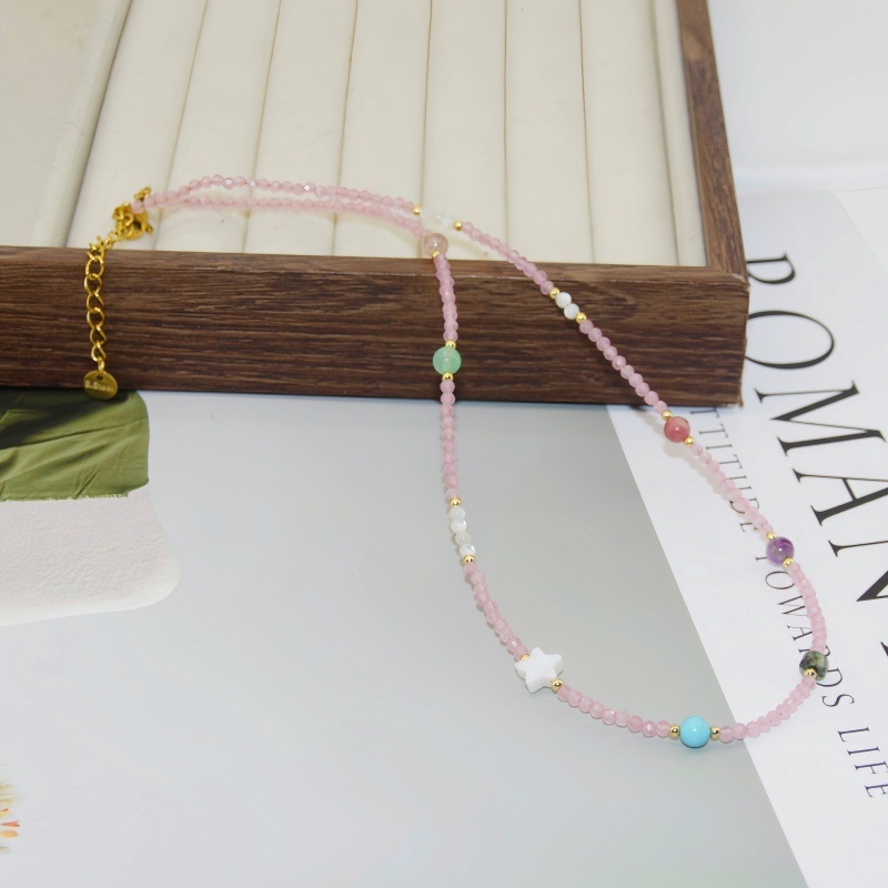 Ogrlica od titan čelika s kristalnom perlom, ručno nizana perla, U‑oblik geometrijski dizajn, standardni lanac, elektropliranje