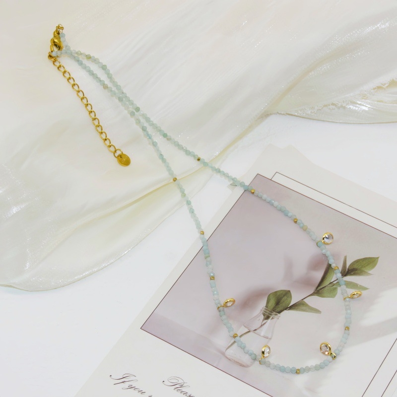 Ogrlica od titan čelika s kristalnom perlom, ručno nizana perla, U‑oblik geometrijski dizajn, standardni lanac, elektropliranje