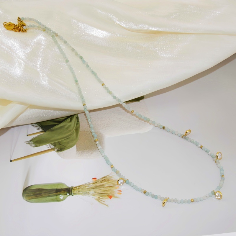 Ogrlica od titan čelika s kristalnom perlom, ručno nizana perla, U‑oblik geometrijski dizajn, standardni lanac, elektropliranje