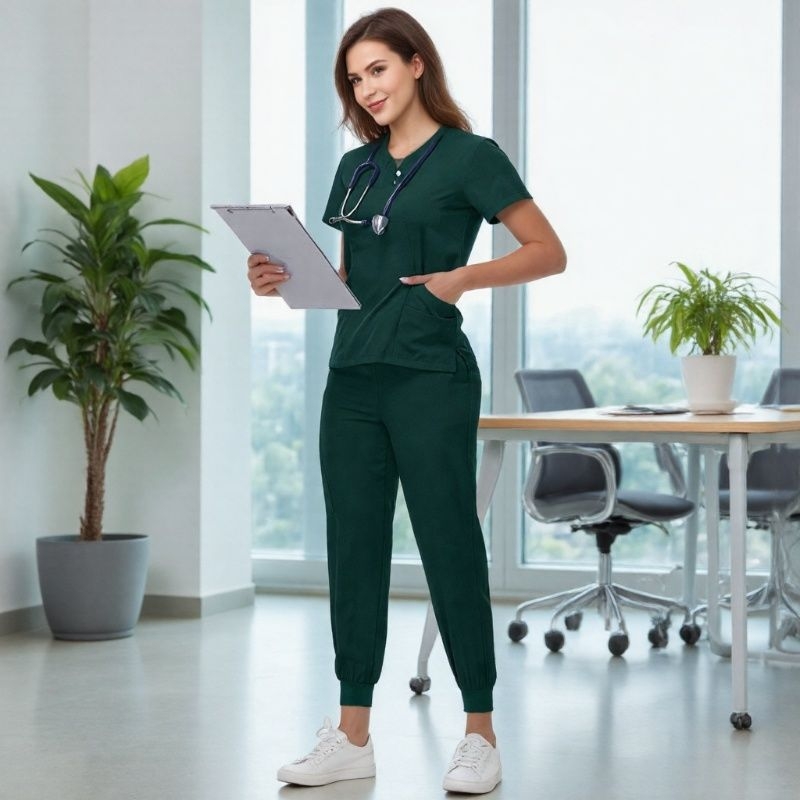 Unisex uniforma za medicinske sestre – split set, kratke rukave, V-dekolte, prozračan brzo-sušeći materijal od poliestera i spandexa, ljeto-proljeće