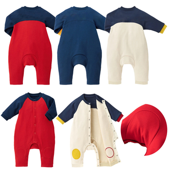 Salopetă unisex din bumbac cu mâneci lungi și imprimeu cu litere, 95% bumbac, închidere frontală simplă, stil japonez-coreean