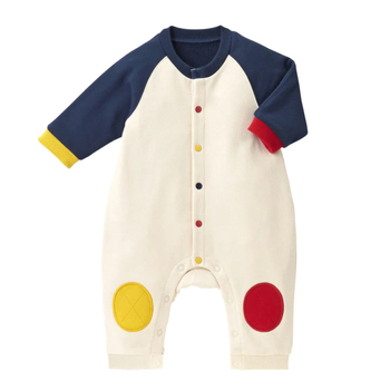 Salopetă unisex din bumbac cu mâneci lungi și imprimeu cu litere, 95% bumbac, închidere frontală simplă, stil japonez-coreean