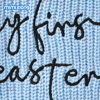 Bebe pleteni jumpsuit s izvezenim zekom i trokutastim uzorkom, korejski stil, 55% akril, odvojiva kapuljača