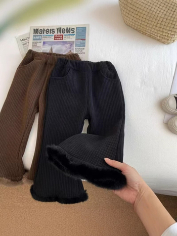 Dječje corduroy hlače, šire krojenje, s fleece podlogom, jesen-zima 2024, srednji pojas, elastični pojas, Vinylon 50%