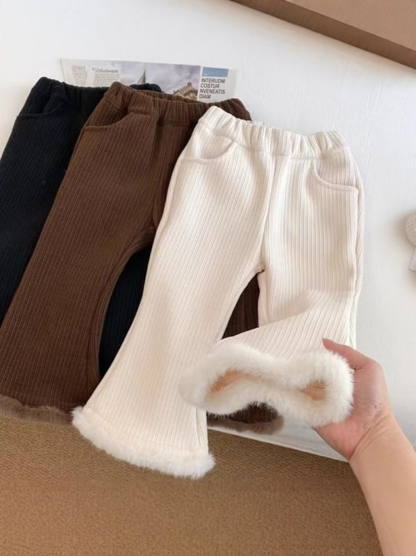 Dječje corduroy hlače, šire krojenje, s fleece podlogom, jesen-zima 2024, srednji pojas, elastični pojas, Vinylon 50%