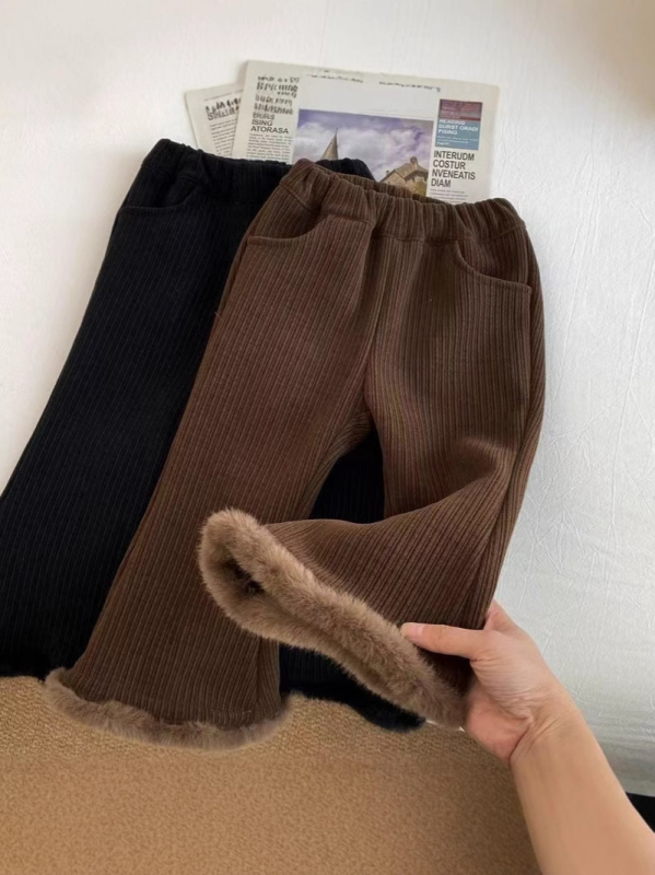 Dječje corduroy hlače, šire krojenje, s fleece podlogom, jesen-zima 2024, srednji pojas, elastični pojas, Vinylon 50%