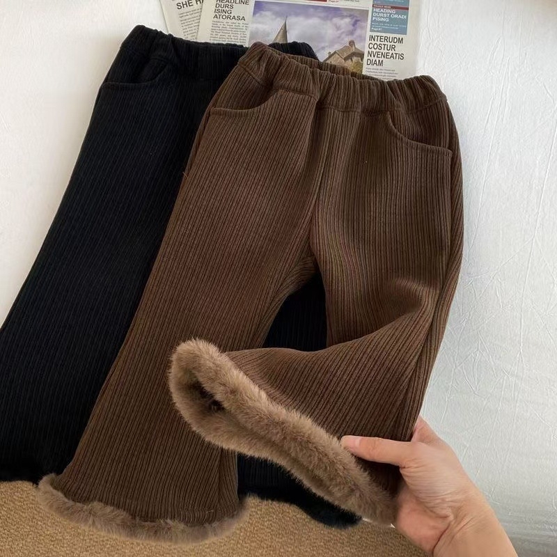 Dječje corduroy hlače, šire krojenje, s fleece podlogom, jesen-zima 2024, srednji pojas, elastični pojas, Vinylon 50%