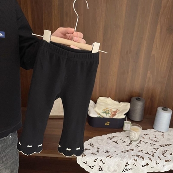 Dječje djevojačke hlače s elastikom i zvonastim krojem, pamuk, dugi, srednji pojas, 81–90% pamuka