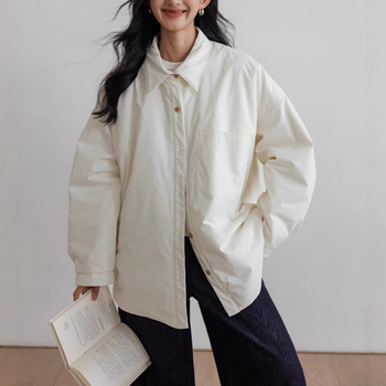 Pamukasti podstavljeni kaput s polo ovratnikom, srednja debljina, poliester tkanina, dugi rukavi, labav kroj