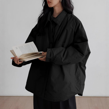 Pamukasti podstavljeni kaput s polo ovratnikom, srednja debljina, poliester tkanina, dugi rukavi, labav kroj