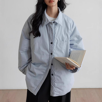 Pamukasti podstavljeni kaput s polo ovratnikom, srednja debljina, poliester tkanina, dugi rukavi, labav kroj