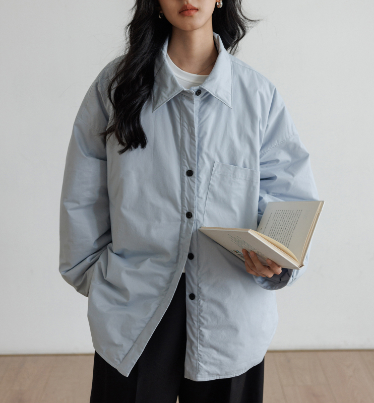 Pamukasti podstavljeni kaput s polo ovratnikom, srednja debljina, poliester tkanina, dugi rukavi, labav kroj