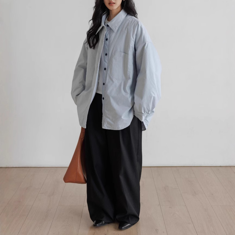 Pamukasti podstavljeni kaput s polo ovratnikom, srednja debljina, poliester tkanina, dugi rukavi, labav kroj