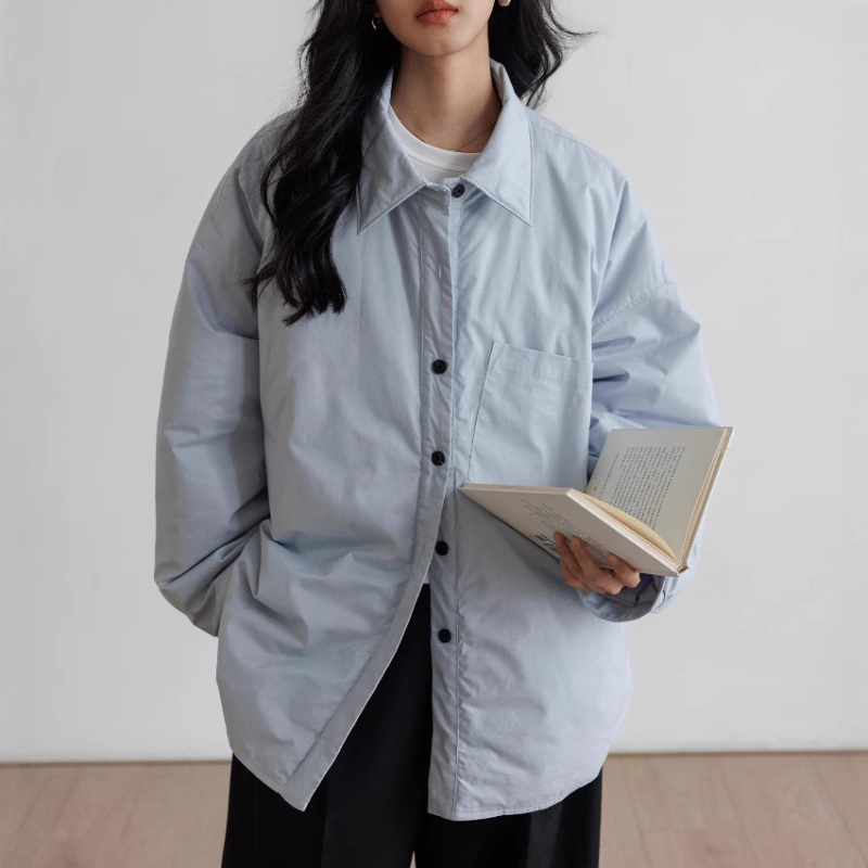 Pamukasti podstavljeni kaput s polo ovratnikom, srednja debljina, poliester tkanina, dugi rukavi, labav kroj