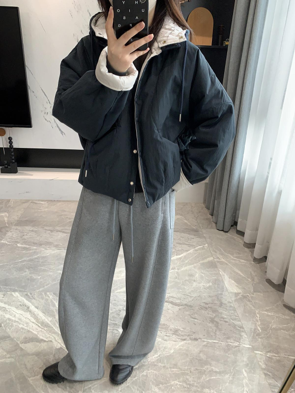 Pamukom punjena jakna s kapuljačom, batwing rukavi, širok kroj, jednostruko kopčanje