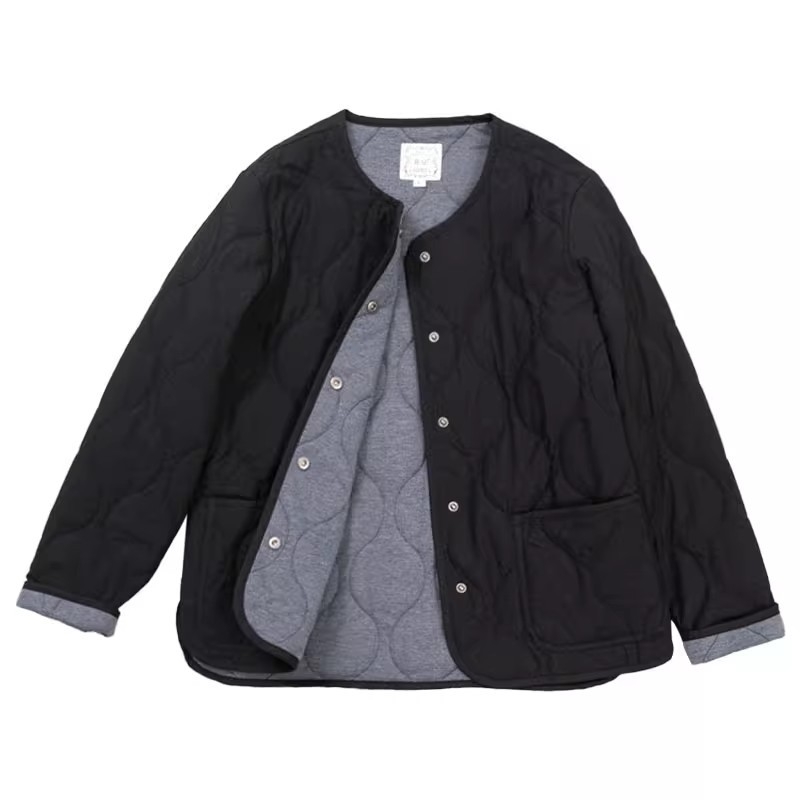 Pamukom punjena jakna s okruglim ovratnikom, dugi rukavi, ultra-tanka, jednodjelno kopčanje, zimska 2025, gradski stil