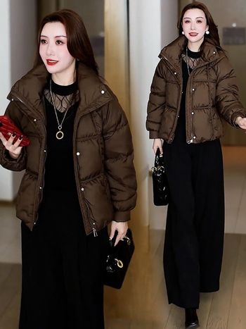 Ženska kratka pamučna jakna s punom, stojeći ovratnik, zatvarač, odvojiva podstava, 81–90% pamuk, vanjski materijal poliester