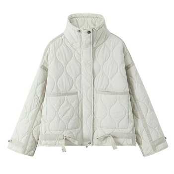 Pamukasti presiven kaput s stojećim ovratnikom, punjenje poliester-pamučno, dugi rukavi, labavi kroj, zatvaranje na zip