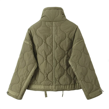 Pamukasti presiven kaput s stojećim ovratnikom, punjenje poliester-pamučno, dugi rukavi, labavi kroj, zatvaranje na zip