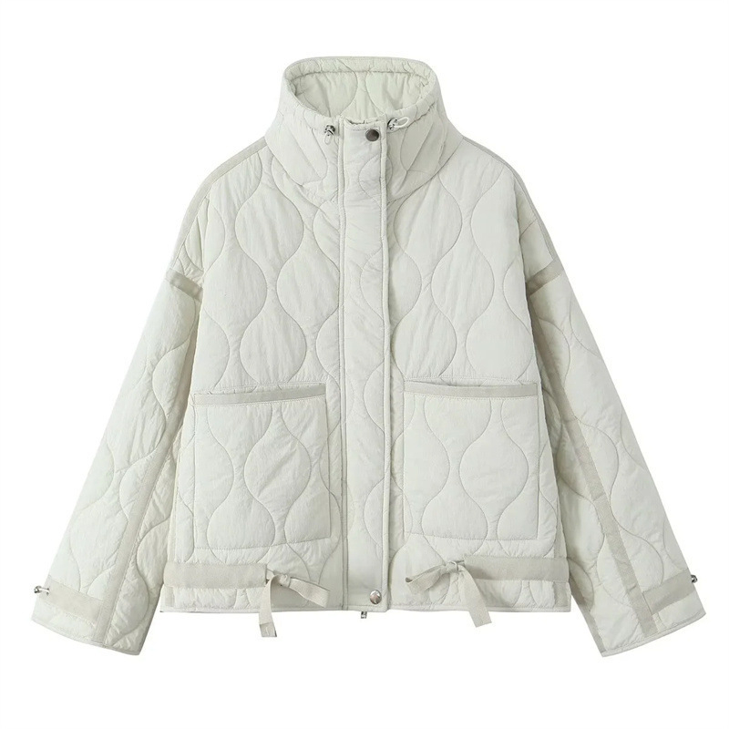 Pamukasti presiven kaput s stojećim ovratnikom, punjenje poliester-pamučno, dugi rukavi, labavi kroj, zatvaranje na zip