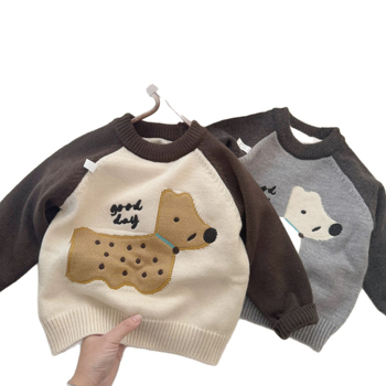 Dječji pulover, 95% pamuk, debeli pleteni, crtani motiv, okrugli ovratnik, dugi rukavi