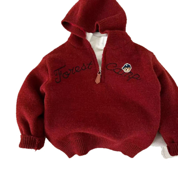 Dječji pleteni džemper s kapuljačom, debeli flis podstava, mekan dodir