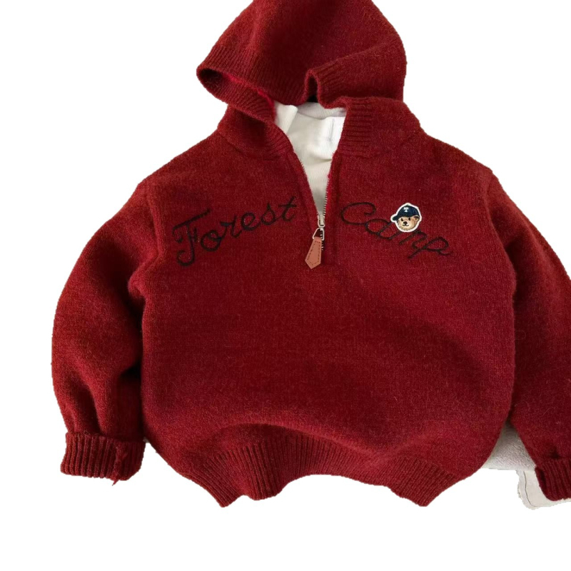 Dječji pleteni džemper s kapuljačom, debeli flis podstava, mekan dodir