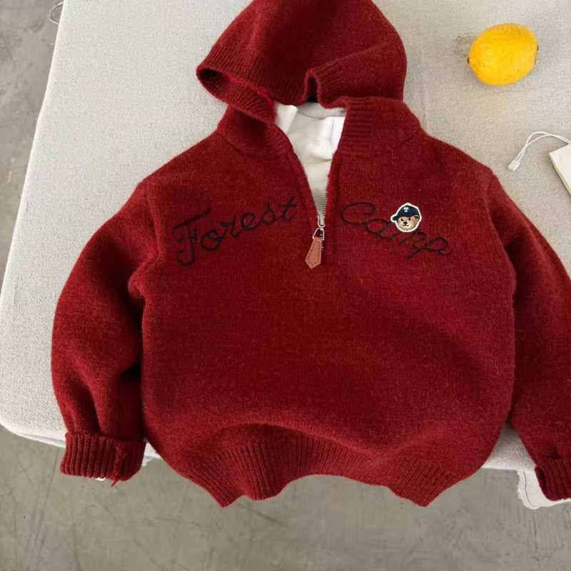 Dječji pleteni džemper s kapuljačom, debeli flis podstava, mekan dodir