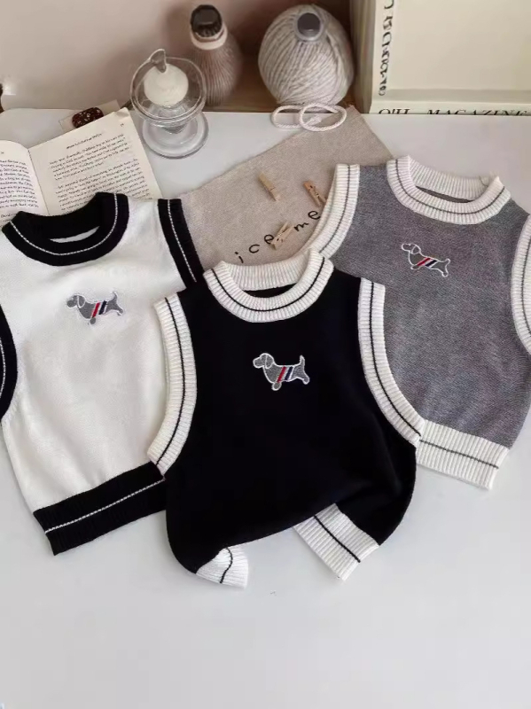 Dječji džemper-vest bez rukava s karikaturama životinja, pamuk 95%, okrugli ovratnik, pulover, ležerni stil