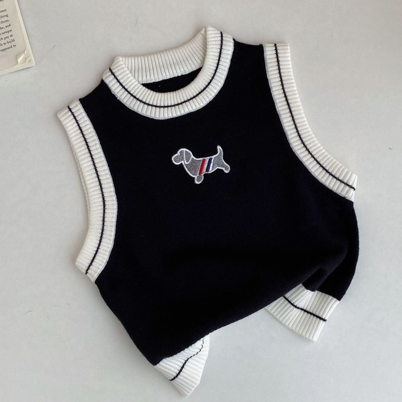 Dječji džemper-vest bez rukava s karikaturama životinja, pamuk 95%, okrugli ovratnik, pulover, ležerni stil