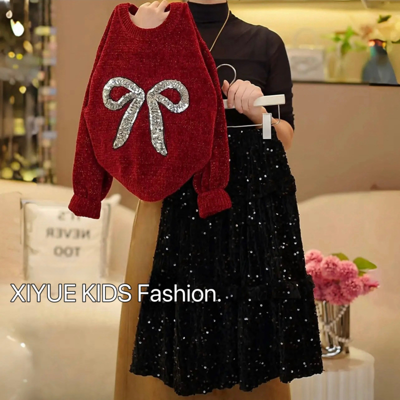 Xiyue dječji set: pulover i suknja, korejski stil, najlon 60-70% materijal, mekana obrada, podrijetlo Zhejiang
