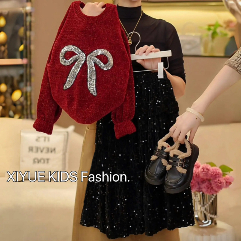 Xiyue dječji set: pulover i suknja, korejski stil, najlon 60-70% materijal, mekana obrada, podrijetlo Zhejiang