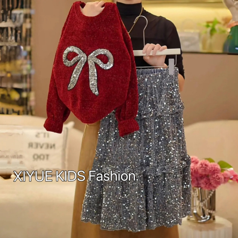 Xiyue dječji set: pulover i suknja, korejski stil, najlon 60-70% materijal, mekana obrada, podrijetlo Zhejiang