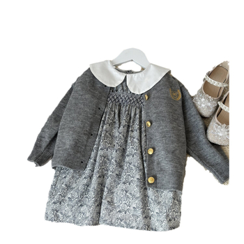 Dječja haljina u korejskom stilu od pamuka s dugim rukavima i plisiranom suknjom, 90% pamuk