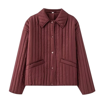 Jachetă căptușită din bumbac, decorațiune cataramă în formă de inimă, umplutură poliester-bumbac, mâneci lungi, primăvara 2025