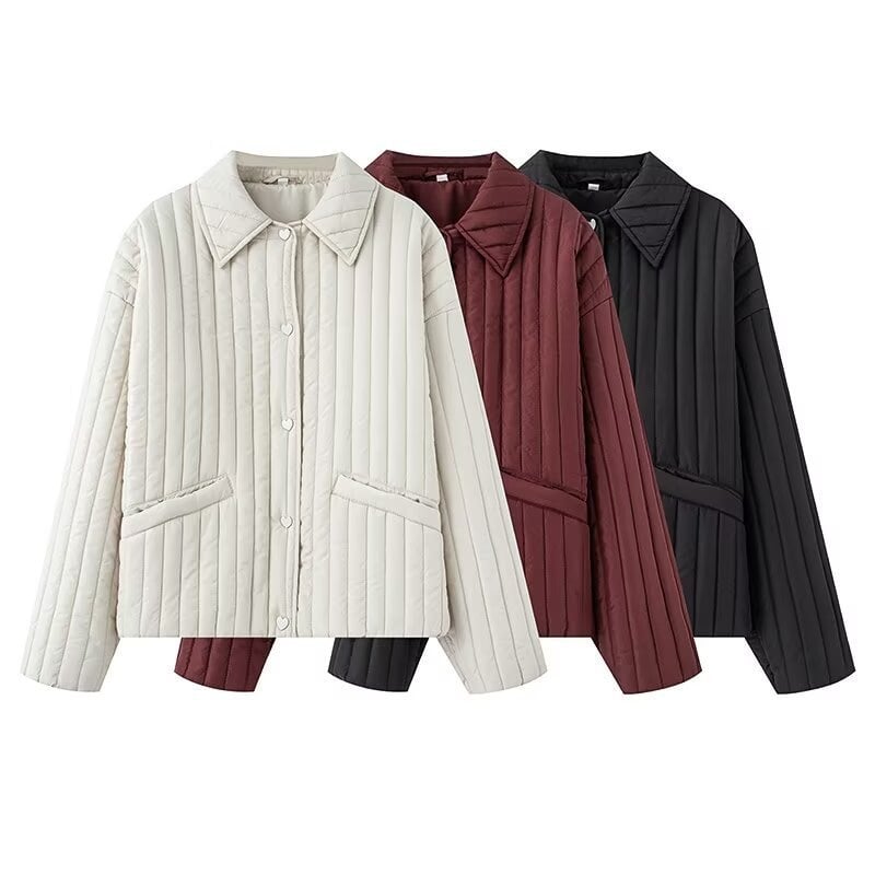 Jachetă căptușită din bumbac, decorațiune cataramă în formă de inimă, umplutură poliester-bumbac, mâneci lungi, primăvara 2025